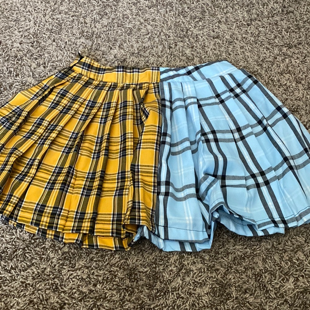 varsity split color mini skirt! size small - blue and yellow!
